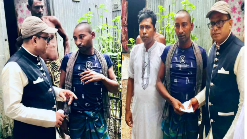 শোকাহত রথীন্দ্র দাসকে সমবেদনা জানাতে তাঁর বাড়িতে ডক্টর সামছুল হক চৌধুরী