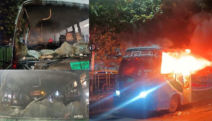 ১২ ঘণ্টায় ১০ বাসে আগুন