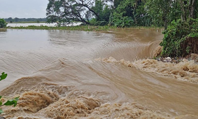 পাহাড়ী ঢলে ও ভারি বর্ষনে ভাঙলো কুশিয়ারার ডাইক