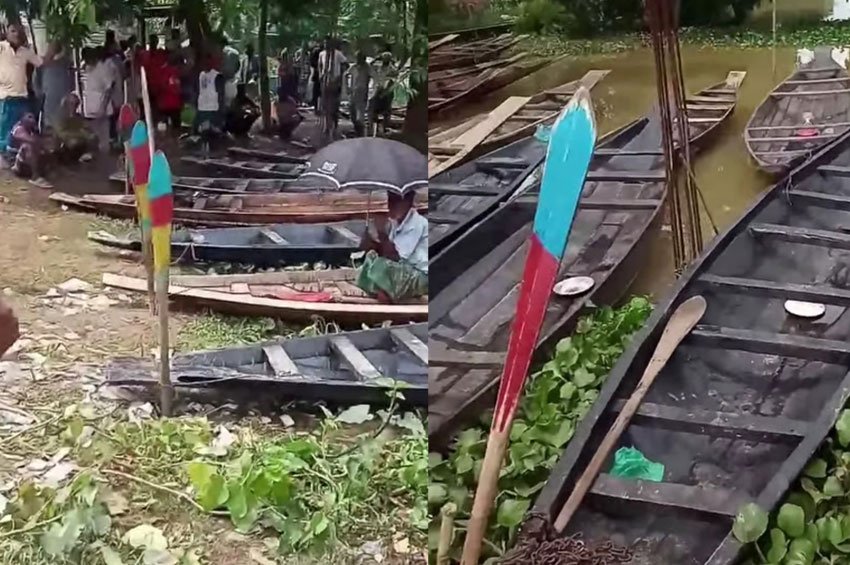 হাওরে নতুন পানি, জগন্নাথপুরে জমে উঠেছে নৌকার হাট